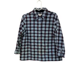 Christopher & Banks Plaid Teacher's Apple Button Down Top Size Large